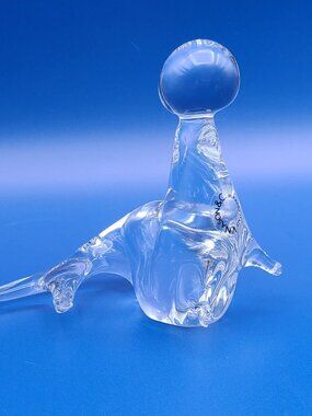 Vintage Murano V Nason Clear Glass Seal with Ball Original Label